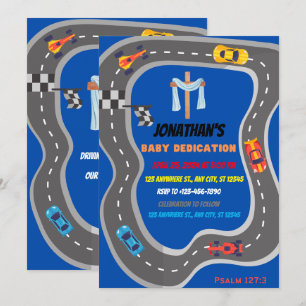 Invitación Carreras Carros pista de carreras de niños Dedicac