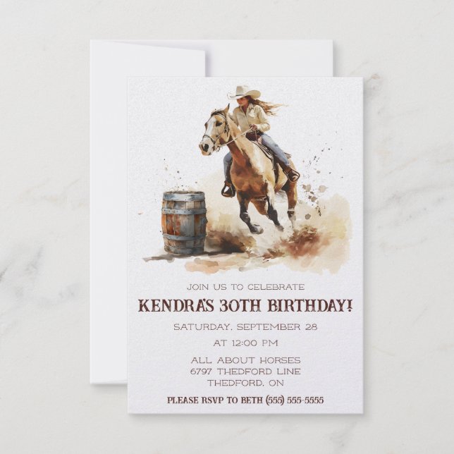 Invitación Carreras de barril, fiesta de cumpleaños de niña d (Anverso)