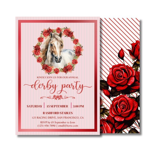 Invitación Carreras de caballos Derby Fiesta Wreath Rosas (Derby Racing Horse party invitation wreath roses)