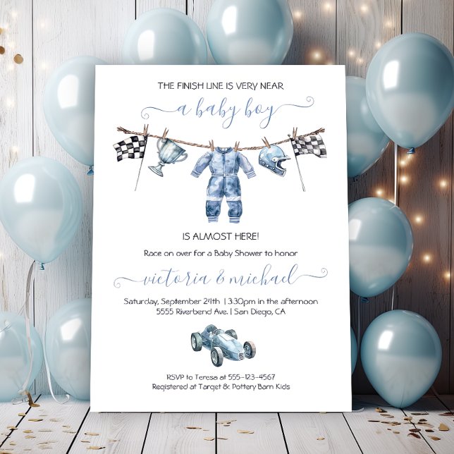 Invitación Carreras de coches Boy Clothesline Baby Shower (Subido por el creador)
