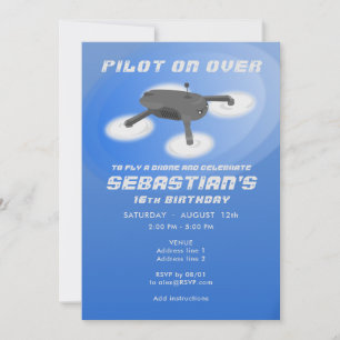 Invitación Carreras de drones azules RC Vehículo aéreo Cumple