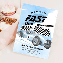 Invitación Carreras de primer cumpleaños de Fast One Race Car