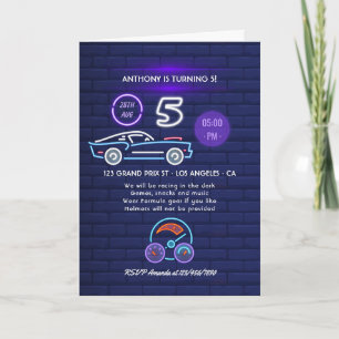 Invitación Carreras de señas Neon El niño con el tema del aut