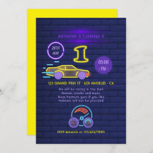 Carreras de señas Neon Tema del coche Niño primer 
