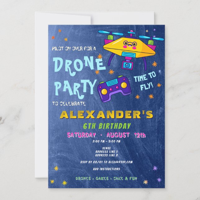 Invitación Carreras del piloto de drones RC Kawaii Cumpleaños (Anverso)