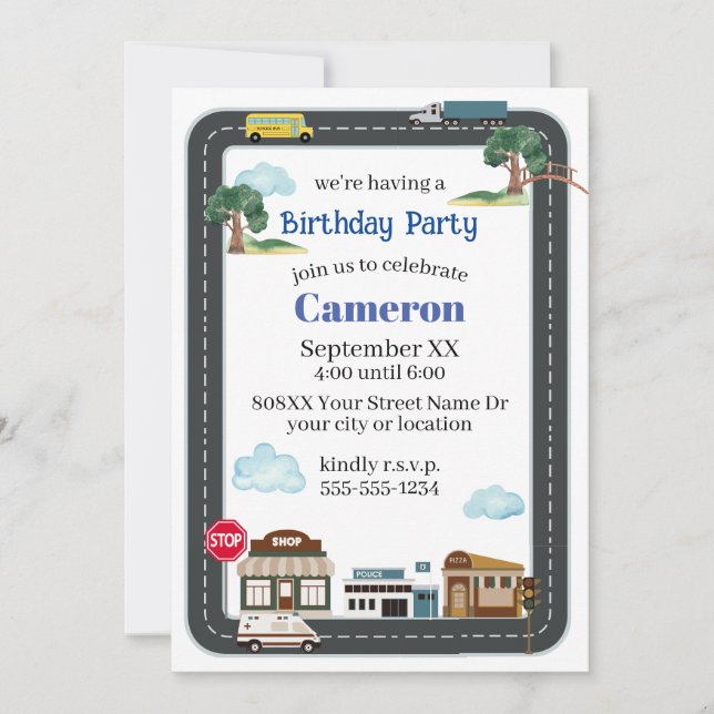 Invitación Carretera de transporte de la escena de Cute City (Anverso)