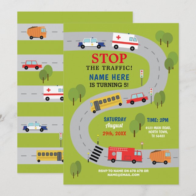 Invitación Carreteras de tránsito conducen camiones de la pol (Anverso / Reverso)