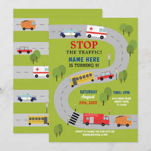 Invitación Carreteras de tránsito conducen camiones de la pol
