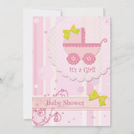 Invitación Carriaje para bebés ¡Es un Chica! Baby Shower rosa