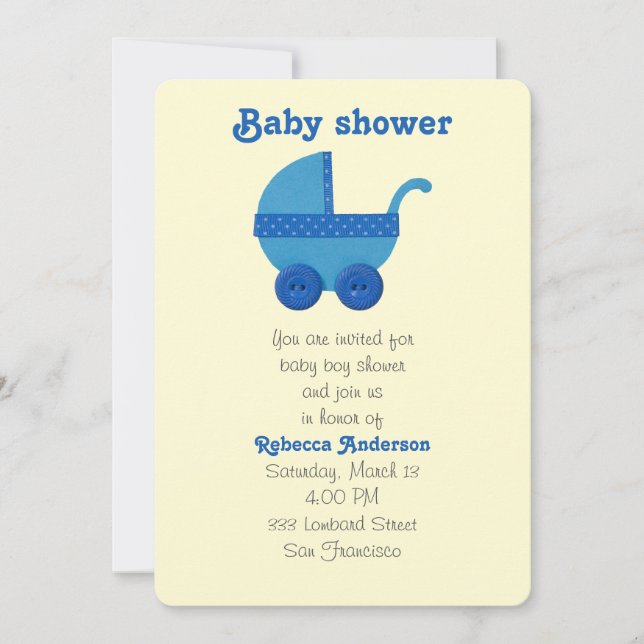 Invitación Carrito de bebé azul bebé bebé niño (Anverso)