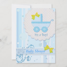 Invitación Carrito de bebé Baby Shower azul "It's a Boy"