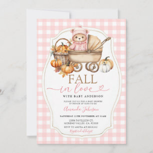 Invitación Carrito de Bebé para Baby Shower de Oso Rosa de Ot