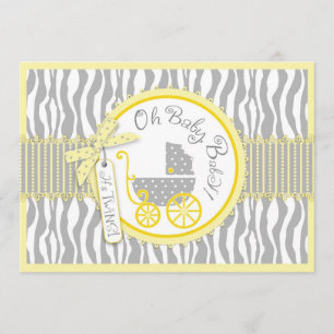 Invitación Carrito de bebé TWIN, Baby Shower amarillo de impr
