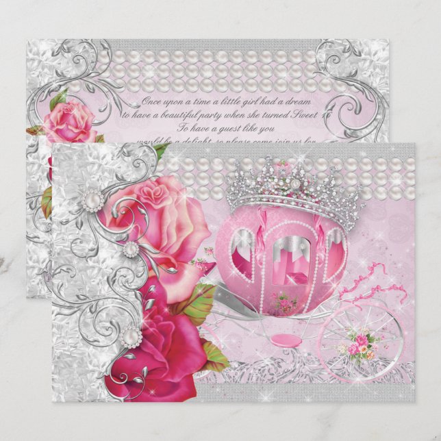 Invitación Carrito de Bling de Princess Sweet 16 Quince Anos (Anverso / Reverso)