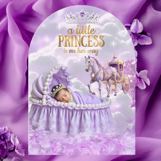 Invitación Carrito de caballos Princess Purple Baby Shower