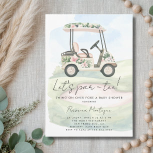 Invitación Carrito de Golf Floral Verde Fiesta de Baby Shower