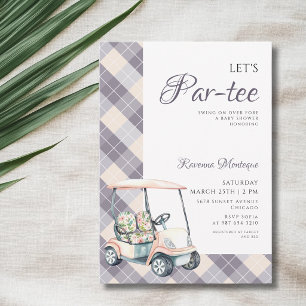 Invitación Carrito de Golf Navy Argyle Deja Fiesta de Bebé Pa