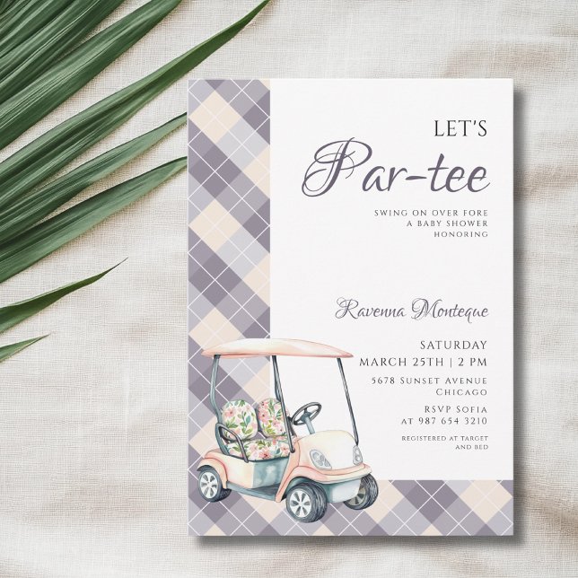 Invitación Carrito de Golf Navy Argyle Deja Fiesta de Bebé Pa (Subido por el creador)