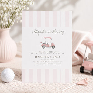 Invitación Carrito de golf rosa, pequeño putter en camino