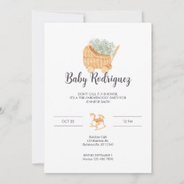 Invitación Carrito de mimbre y bebé de caballo de roca - gris