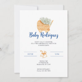 Invitación Carrito de mimbre y bebé de caballo de rocas - Azu