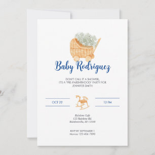 Invitación Carrito de mimbre y bebé de caballo de rocas - Azu