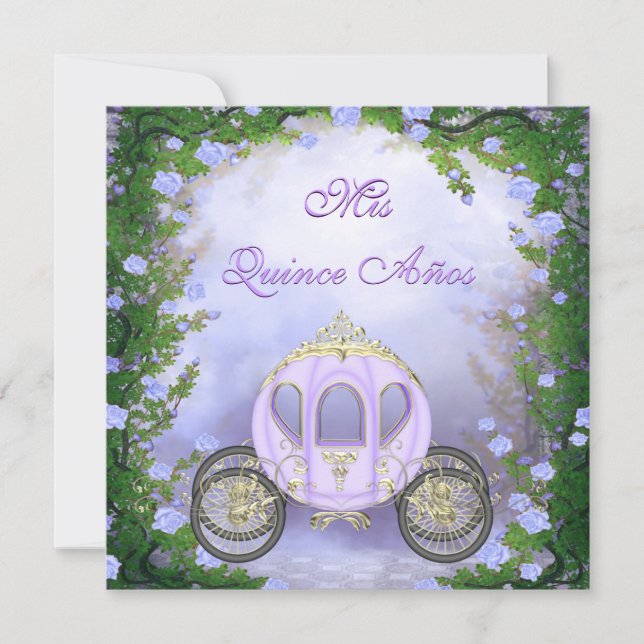 Invitación Carrito de princesa púrpura encantado Quinceanera (Anverso)