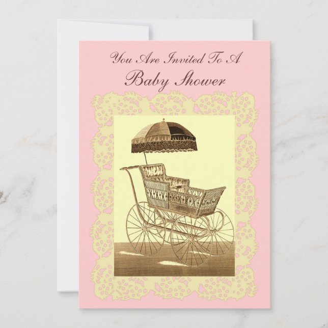 Invitación Carrito para bebés de época ~ Baby Shower (Anverso)