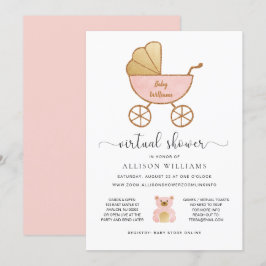 Invitación Carrito Retro de Oro Rosa Virtual Baby Girl Shower