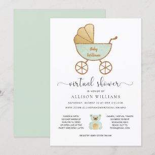 Invitación Carrito retro verde Pastel de Baby Shower virtual