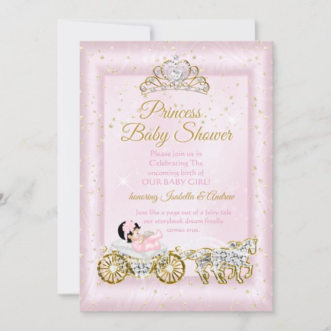 Invitación Carrito rosa Princesa Baby Shower Tiara (Anverso)