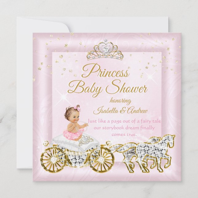 Invitación Carrito rosa Princesa Baby Shower Tiara (Anverso)