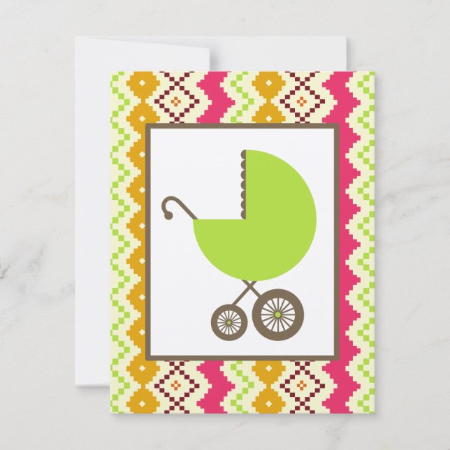 Invitación Carrito verde inspirado en la tribu neutra de Baby (Anverso)