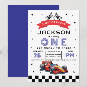 Invitación Carro azul con tema de cualquier fiesta de cumplea