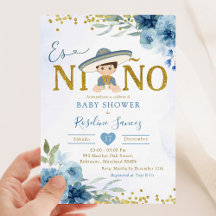 Carro azul español es niñ en Baby Shower