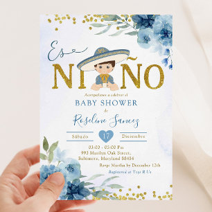 Invitación Carro azul español es niñ en Baby Shower