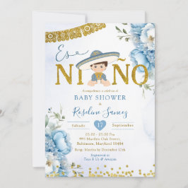 Invitación Carro azul español es niñ en Baby Shower