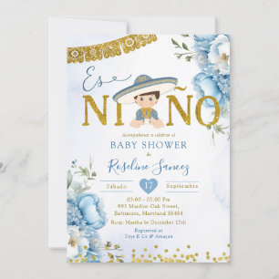 Invitación Carro azul español es niñ en Baby Shower