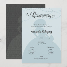 Invitación Carro azul y acero Charro Silhouette Quinceanera