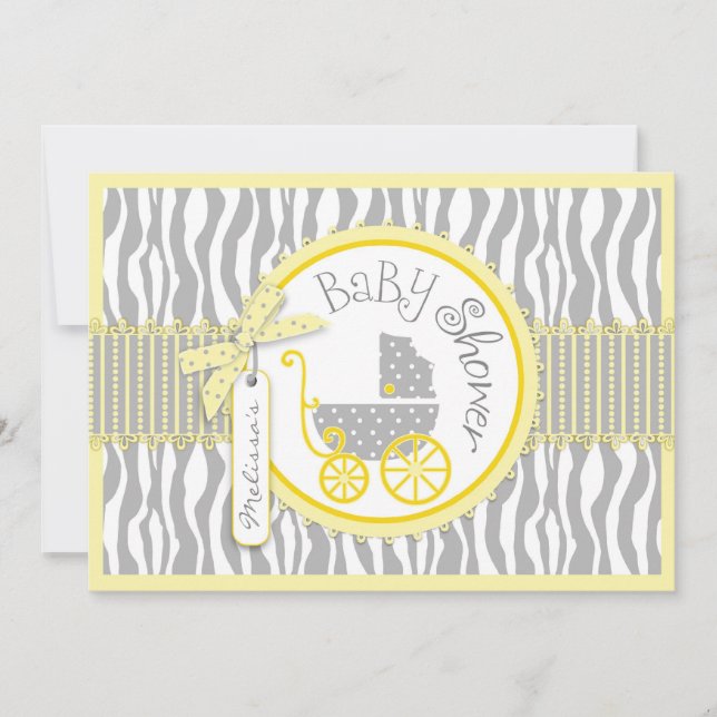 Invitación Carro de bebé del MUCHACHO, estampado de zebra, (Anverso)
