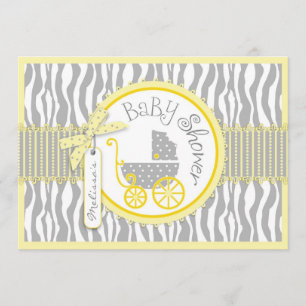 Invitación Carro de bebé del MUCHACHO, estampado de zebra,