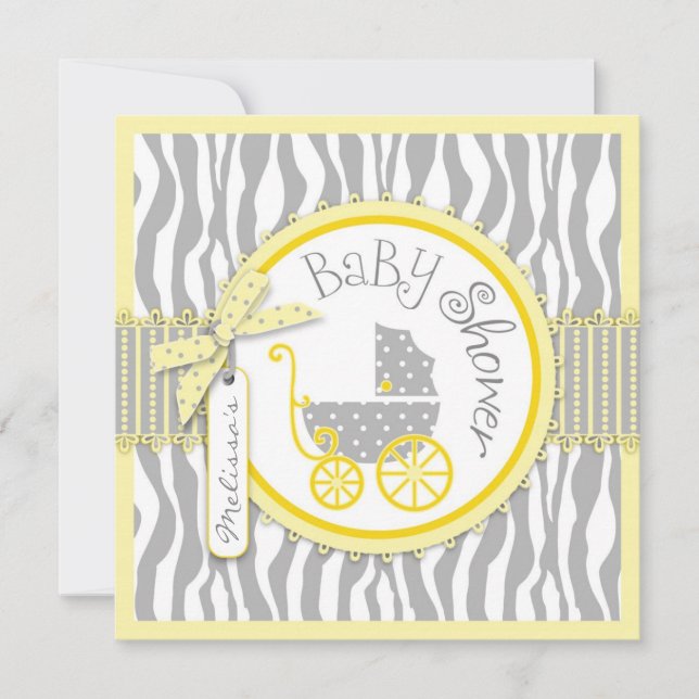 Invitación Carro de bebé del MUCHACHO, estampado de zebra, (Anverso)