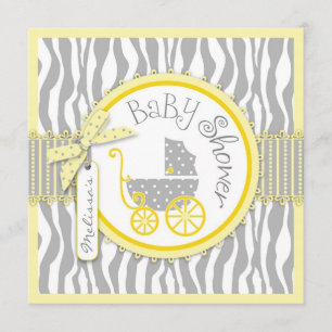 Invitación Carro de bebé GEMELO, estampado de zebra Baby