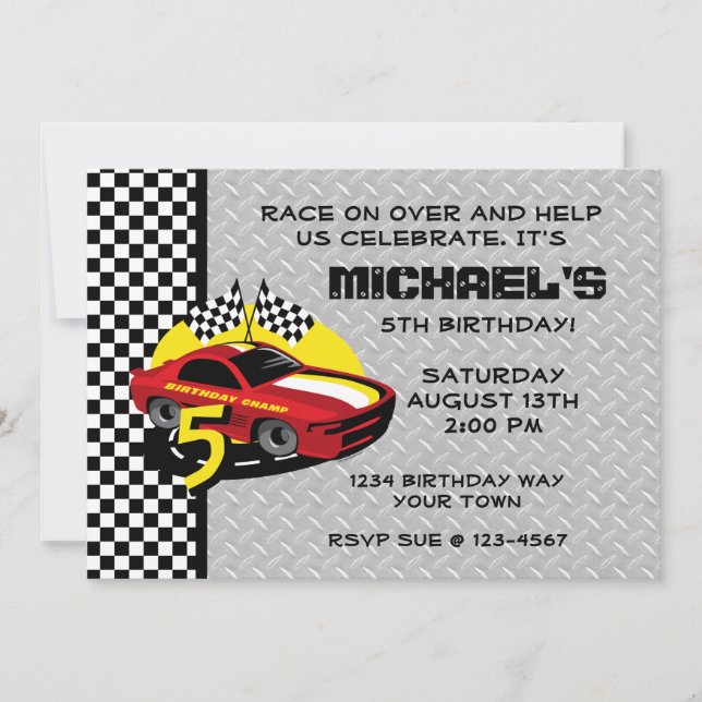 Invitación Carro de carreras 5º cumpleaños fiesta de invitaci (Anverso)