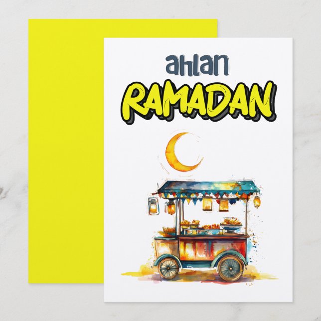 Invitación Carro de comida callejero árabe de Ramadán con far (Anverso / Reverso)
