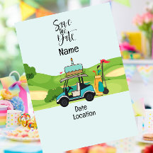 Carro de golf con Cumpleaños Salve la fecha para e