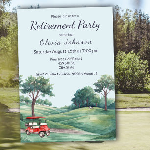 Invitación Carro de Golf para Fiesta de Jubilación Acuarela