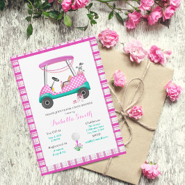 Invitación Carro de golf rosa con suministros para bebés Baby