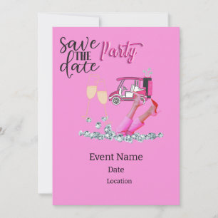 Invitación Carro de golf tema rosa para torneo de mujeres
