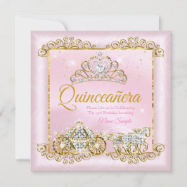 Invitación Carro de oro rosado para Rubor Quinceanera